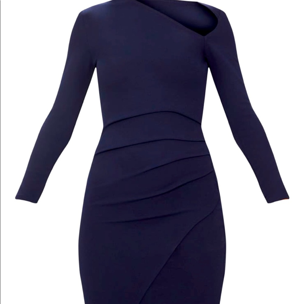 PLT Asymmetric Neck Pleated Wrap Midi Dress